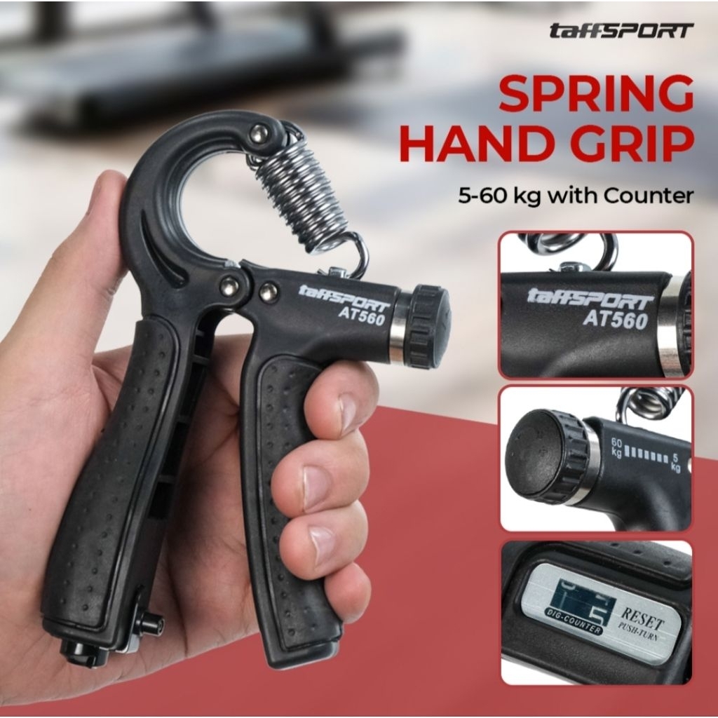 Spring Hand Grip Finger Power Exercise 5-60kg with Counter - AT560 - Black
