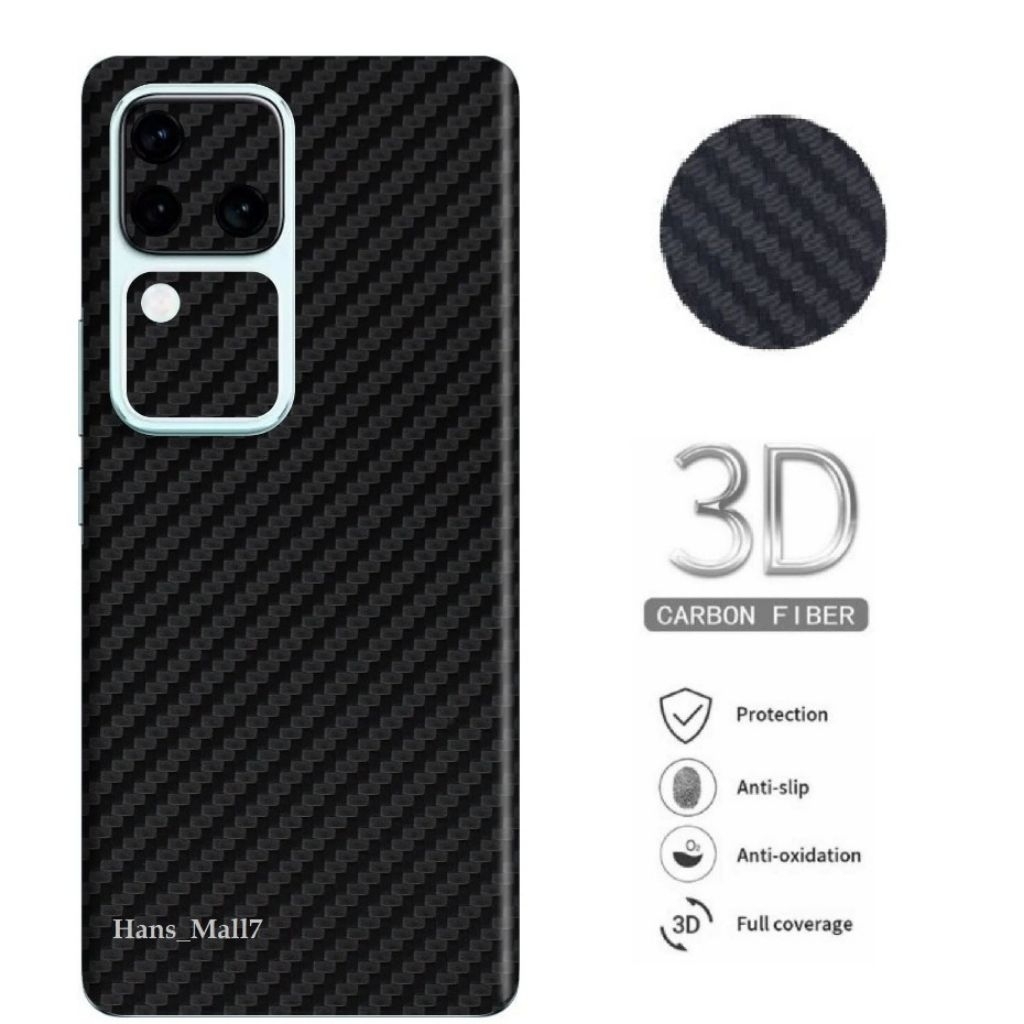Full Body Stiker Skin Carbon Fibre Hitam Vivo V50 V40 Lite V40 Pro V30e V30 Pro V29 V29e Y17s V27 V2