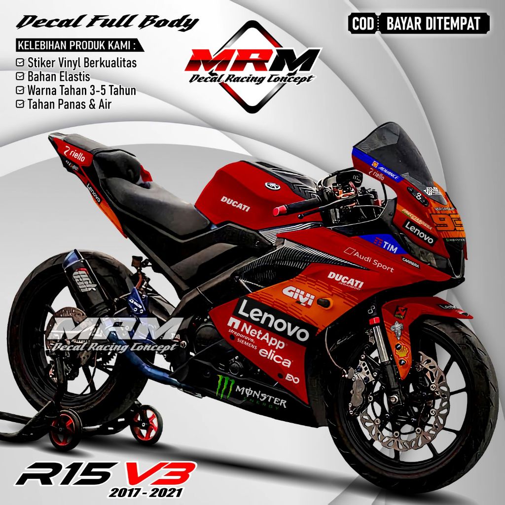 Decal R15 V3 Stiker Decal Motor R15 V3 Sticker Yamaha R15 V3 Fullbody Motif Racing 4