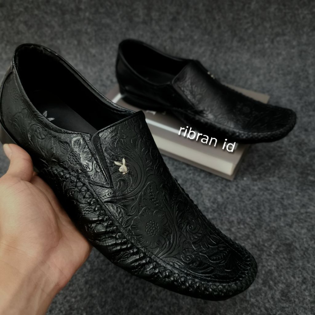 Sepatu Pantofel Playboy Pria Kulit Asli Motif Batik Sol Tanam Oxford ORIGINAL