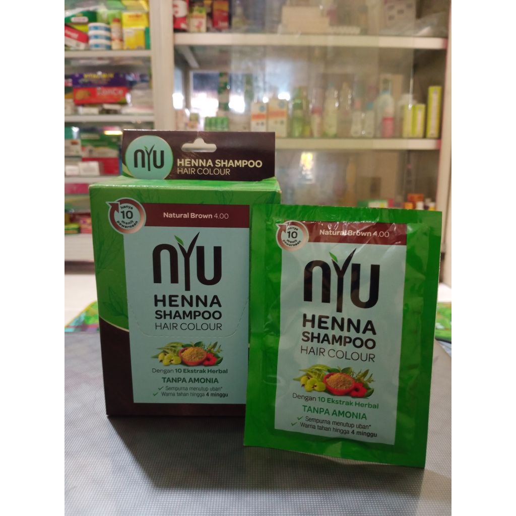Nyu Henna Shampoo Hair Colour Natural Brown Kemasan Sachet 20 ml