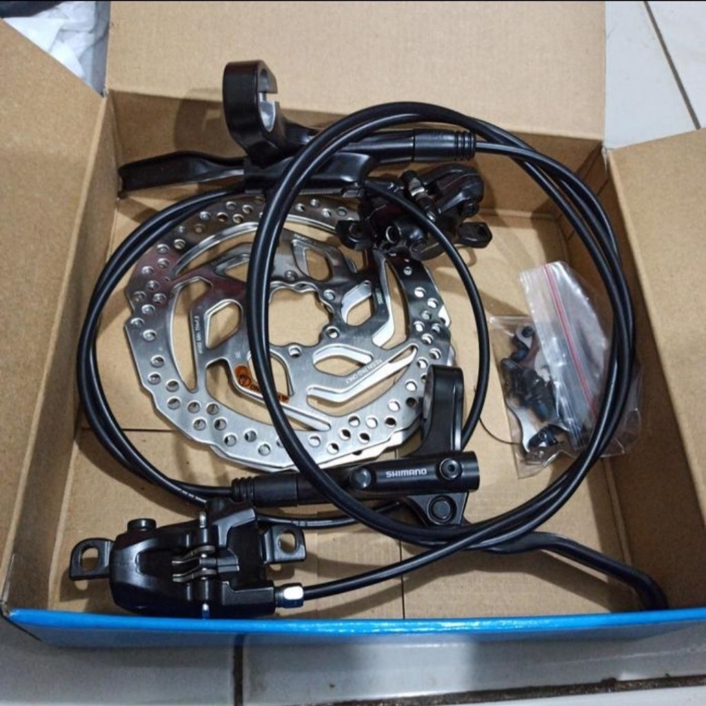 Brake Set Rem Hidrolik Sepeda MTB Shimano MT200 Plus Rotor -sama adaptor depan belakng 160mm