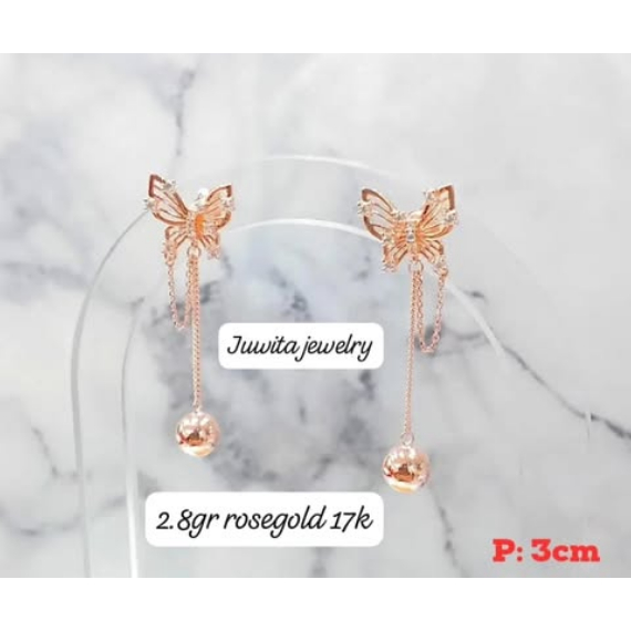 GIWANG ANTING TUSUK EMAS PANJANG KUPU KUPU GANTUNG BOLA NAYEON TWICE COLLECTIONS CANTIK ELEGAN BANGE