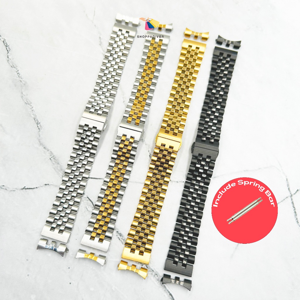 Premium Jubilee Strap Tali Stainless Steel Classic Silver Gold Black Clasp Butterfly 18MM 20MM 22MM