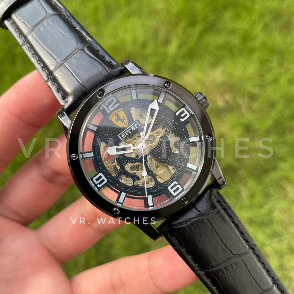 JAM TANGAN PRIA FERRARI AUTOMATIC TALI KULIT INCLUDE BOX