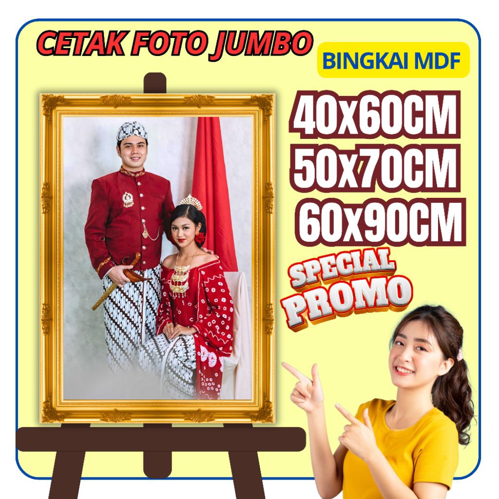 CETAK FOTO + BINGKAI MDF BESAR JUMBO 40x60cm, 50x70cm, 60x90cm Cetak foto custom, Cetak foto bingkai