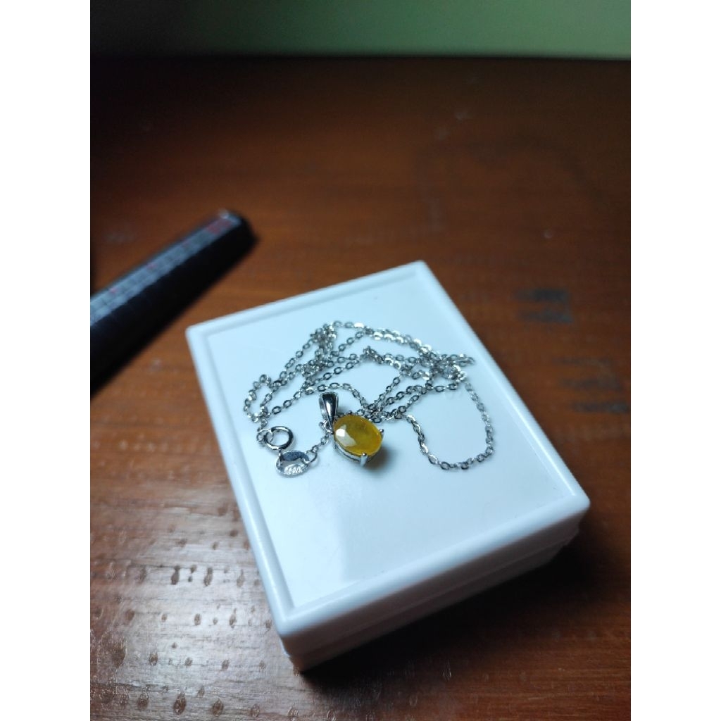 kalung liontin perak 925 yellow sapphire natural