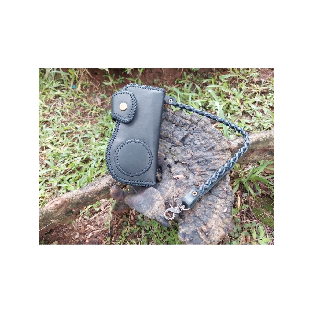 Dompet Kulit Asli Pria Model Biker - Handmade, Panjang, Bonus Tali Kulit