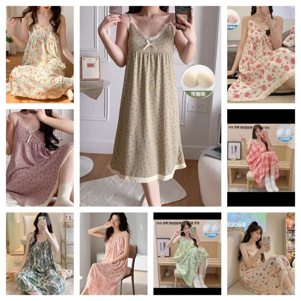 Daster wanita Tank Top cup bra/Daster tali kecil renda import