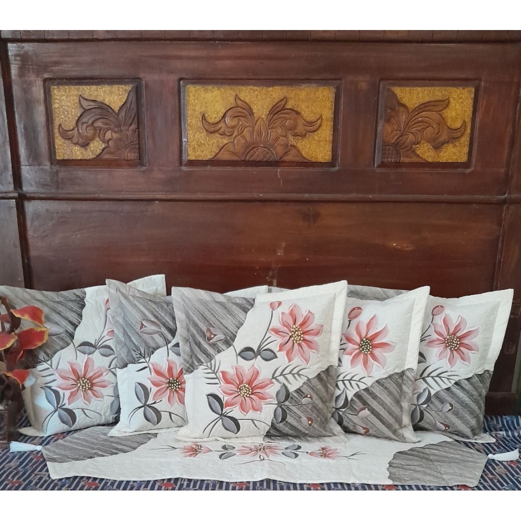 Set Sarung Bantal Kursi 40×40 Motif Lukisan+ Bordir Kain Blacu tebal