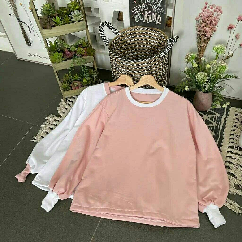 Sweater Wanita Polos Pink Dan Putih