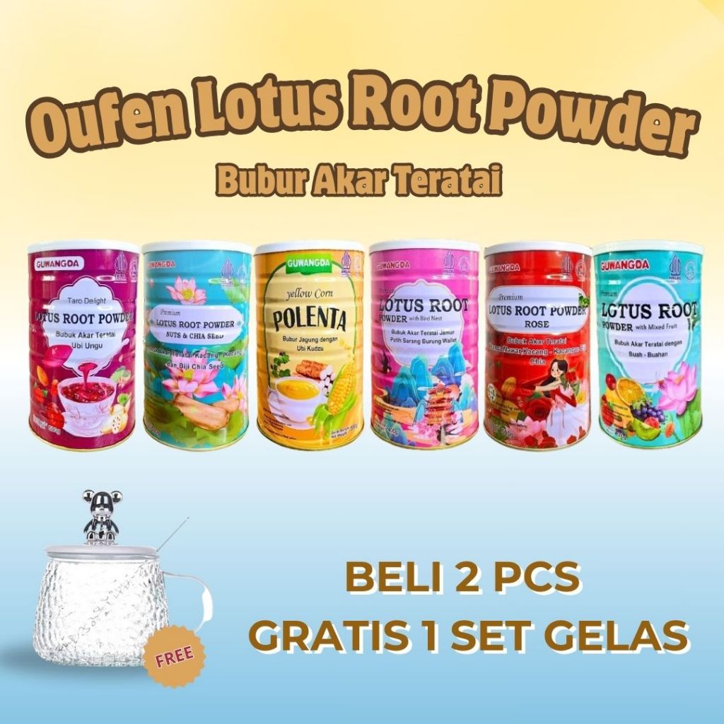 

FREE GELAS MINIMAL BELI 2PCS - OUFEN LOTUS ROOT POWEDER BUBUR AKAR TERATAU - HALAL BPOM