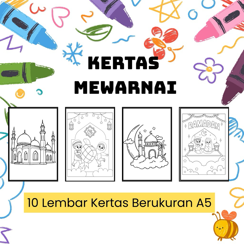 

KERTAS MEWARNAI ANAK ISLAM UNTUK ANAK TK PAUD SD ISI 10 LEMBAR UKURAN A5 TEMA ISLAMI
