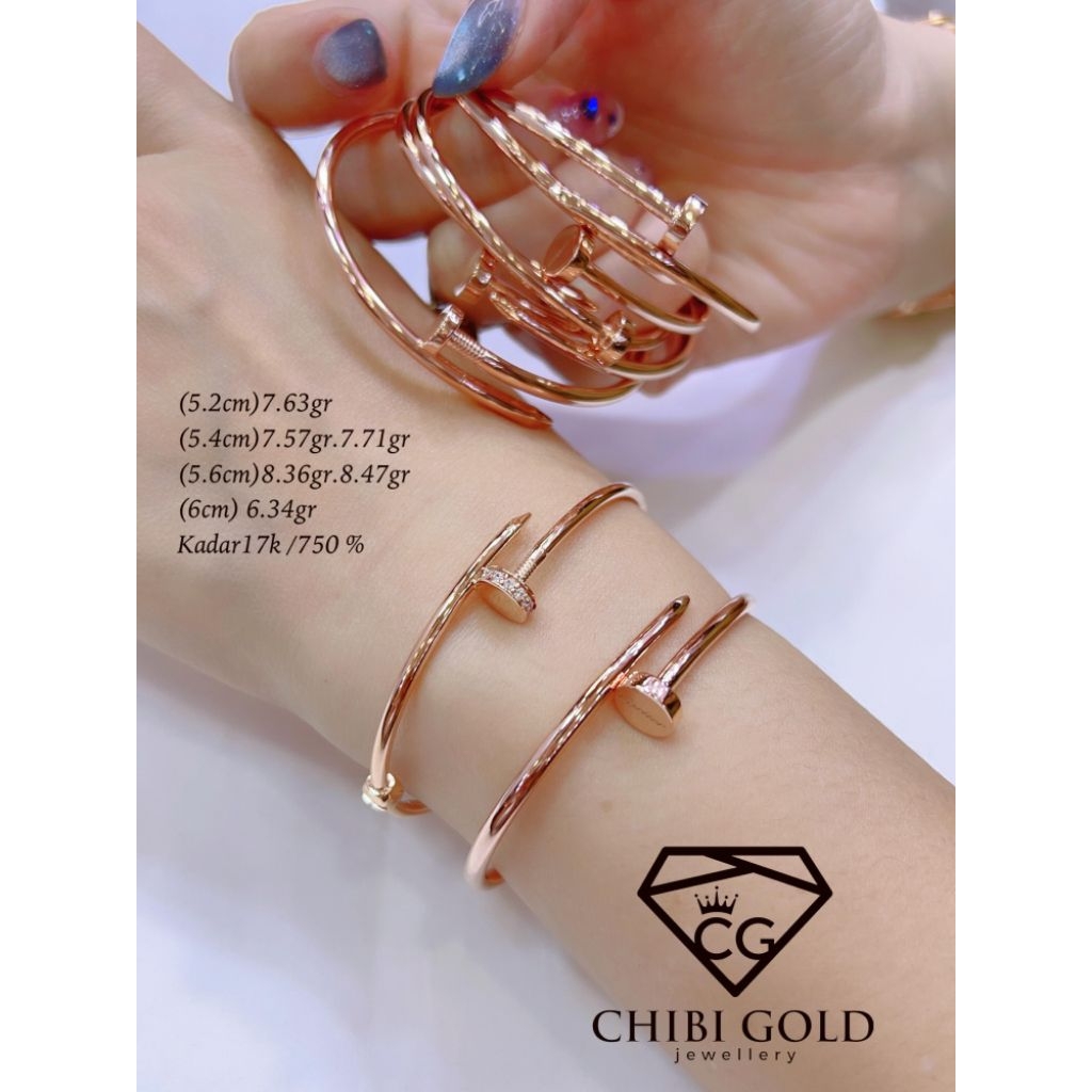 CHIBI - Gelang bangle paku emas 750 kadar 17k