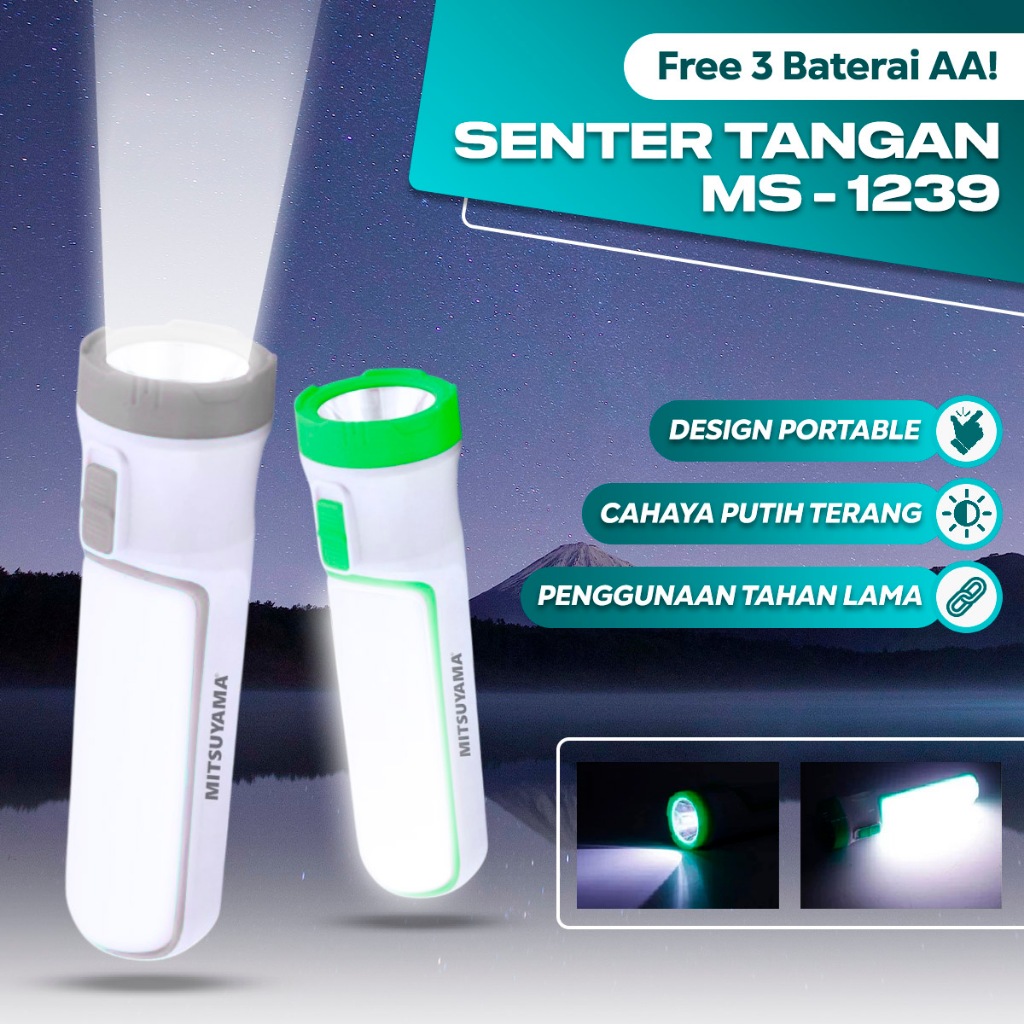 Senter Tangan Baterai Mitsuyama 2 In 1 Free Baterai AA – Senter Genggam MS 1239 Emergency Lamp Sente
