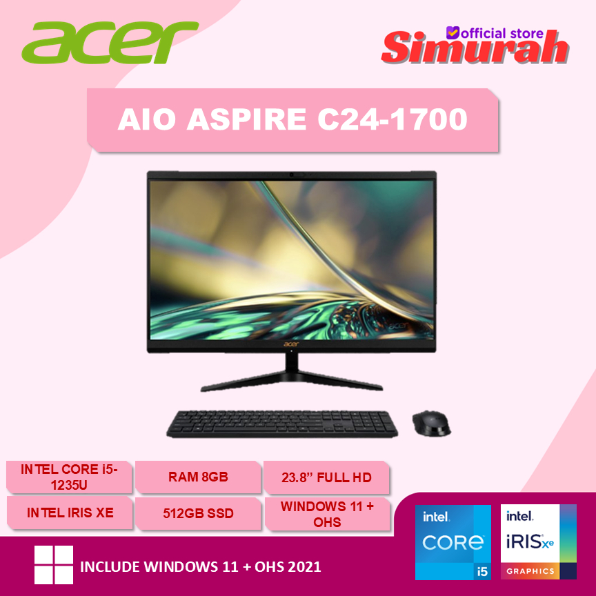 ACER AIO ASPIRE C24-1700 I5 1235 8GB 512GB W11+OHS 23.8FHD GARANSI RESMI