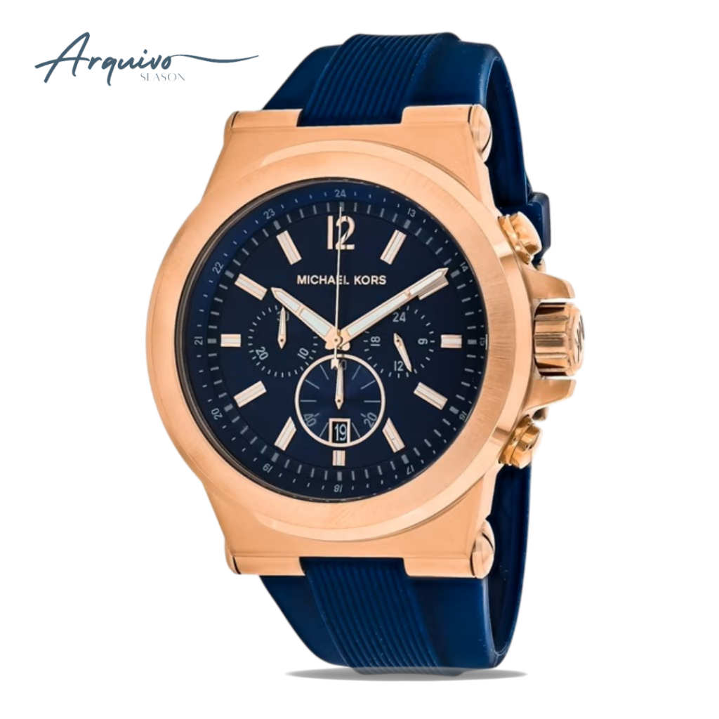 Jam Tangan Michael Kors Pria Dylan Chronograph Men Navy Blue Dial Blue Rubber Strap Mewah Casual Spo