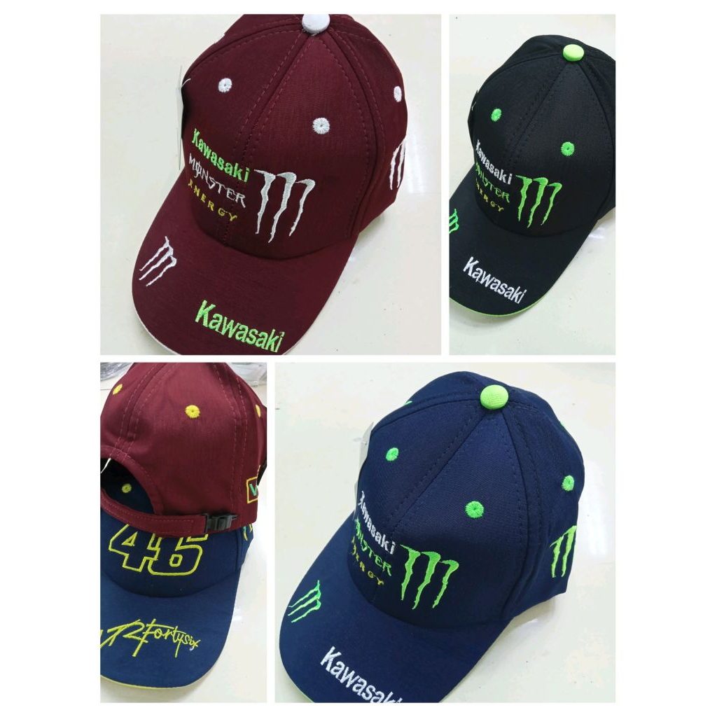 topi racing anak umur 4th sampai 8th bordir kawasaki monster terbaru