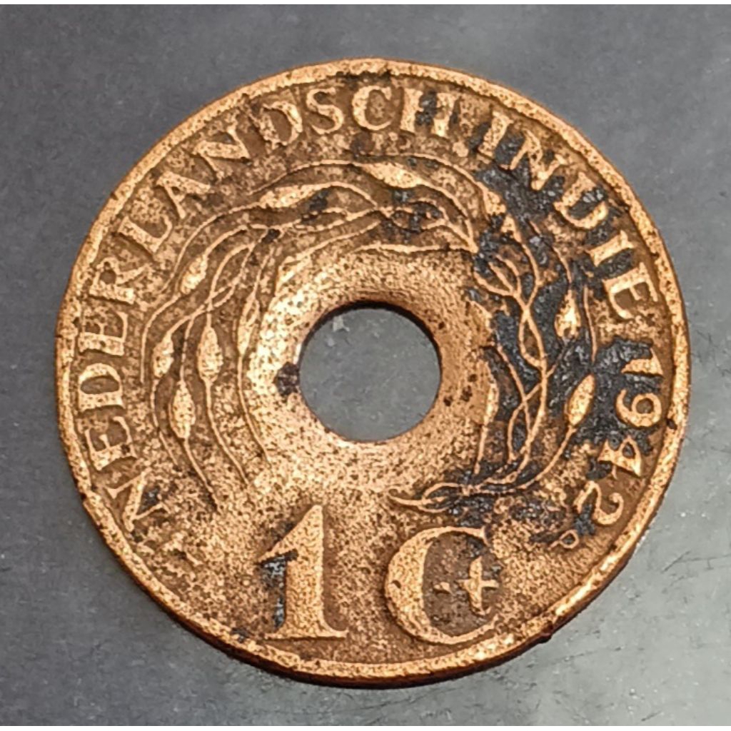 koin Nederland indie 1 cent tahun 1942 P..