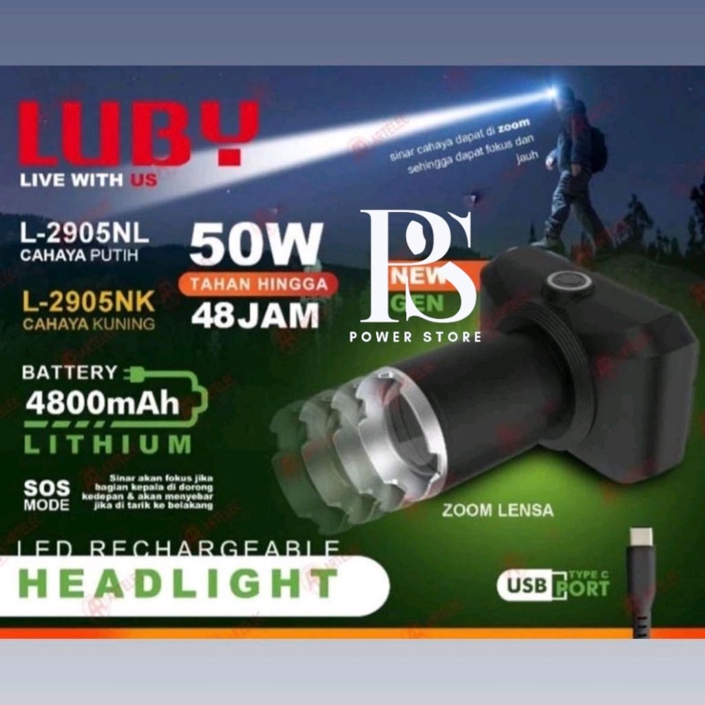 SENTER KEPALA LUBY ZOOM 50 WATT L-2905