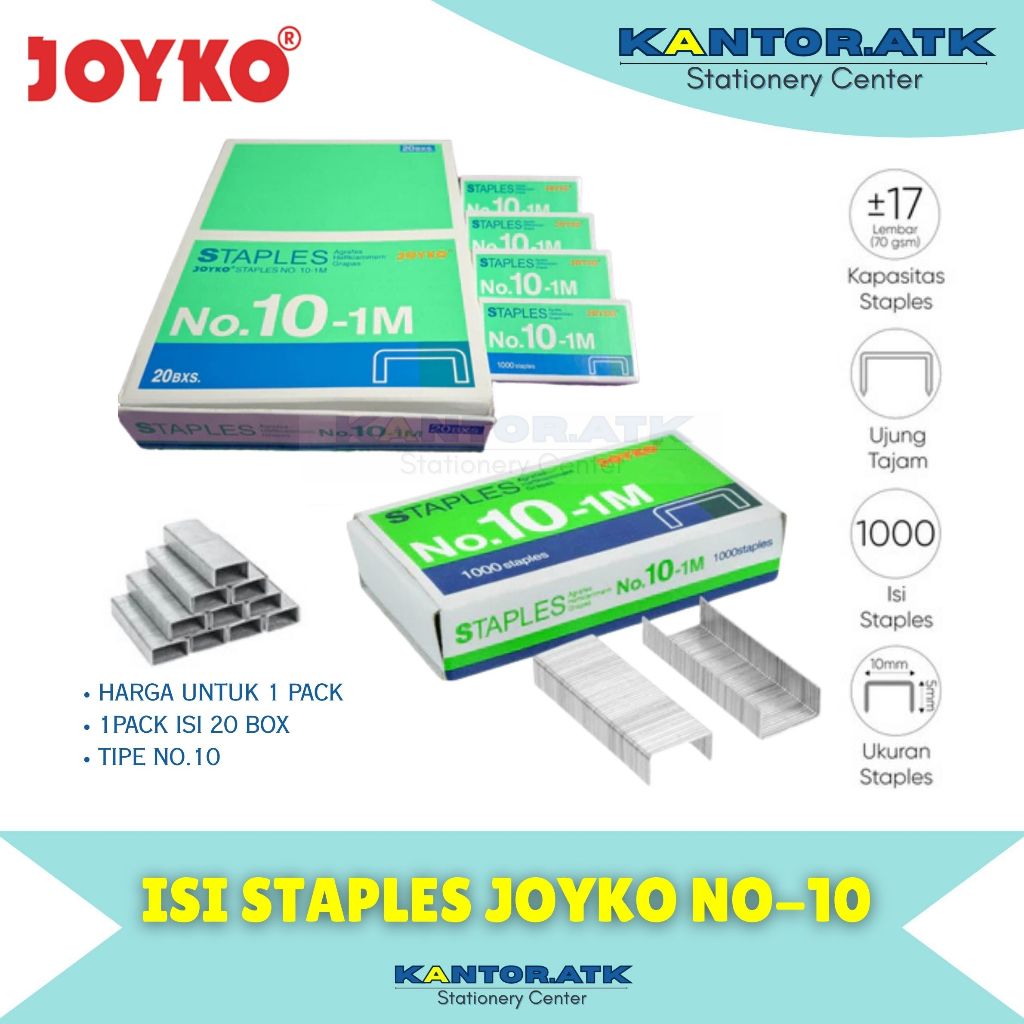 

No.10 Staples Steples Isi Refill Stapler Hekter Jepretan Jetrekan Kecil Joyko No.10