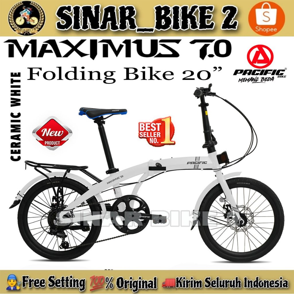 Sepeda Lipat MAXIMUS 7.0 by Pacific 7 Speed // PACIFIC NORIS CX 8 Speed Alloy Ukuran 20 Inch Bonceng