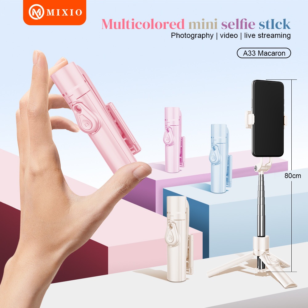 MIXIO A33 MACARON 80CM Tripod Tongsis Bluetooth Mini Selfie Stick