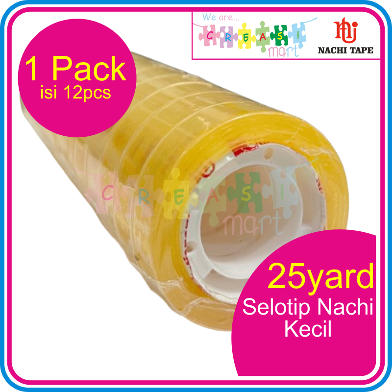 

Nachi Tape Selotip Lebar 12mm Panjang 25yard Pak isi 12pcs Isolasi Solasi Yellow Rekat cocok Toples