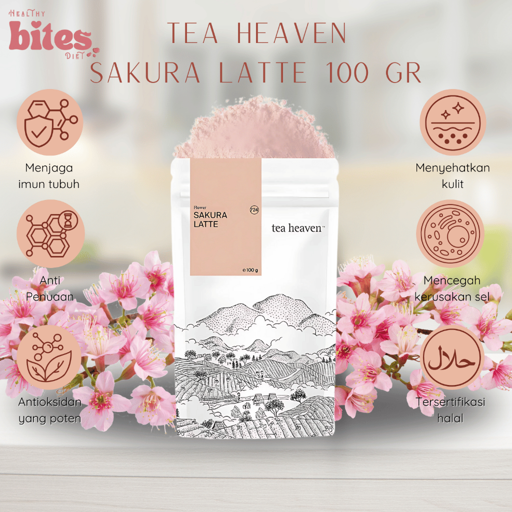 

Sakura Latte 100gr Tea Heaven Japanese Sakura Bubuk Sakura Asli Jepang Sakura Powder Premium