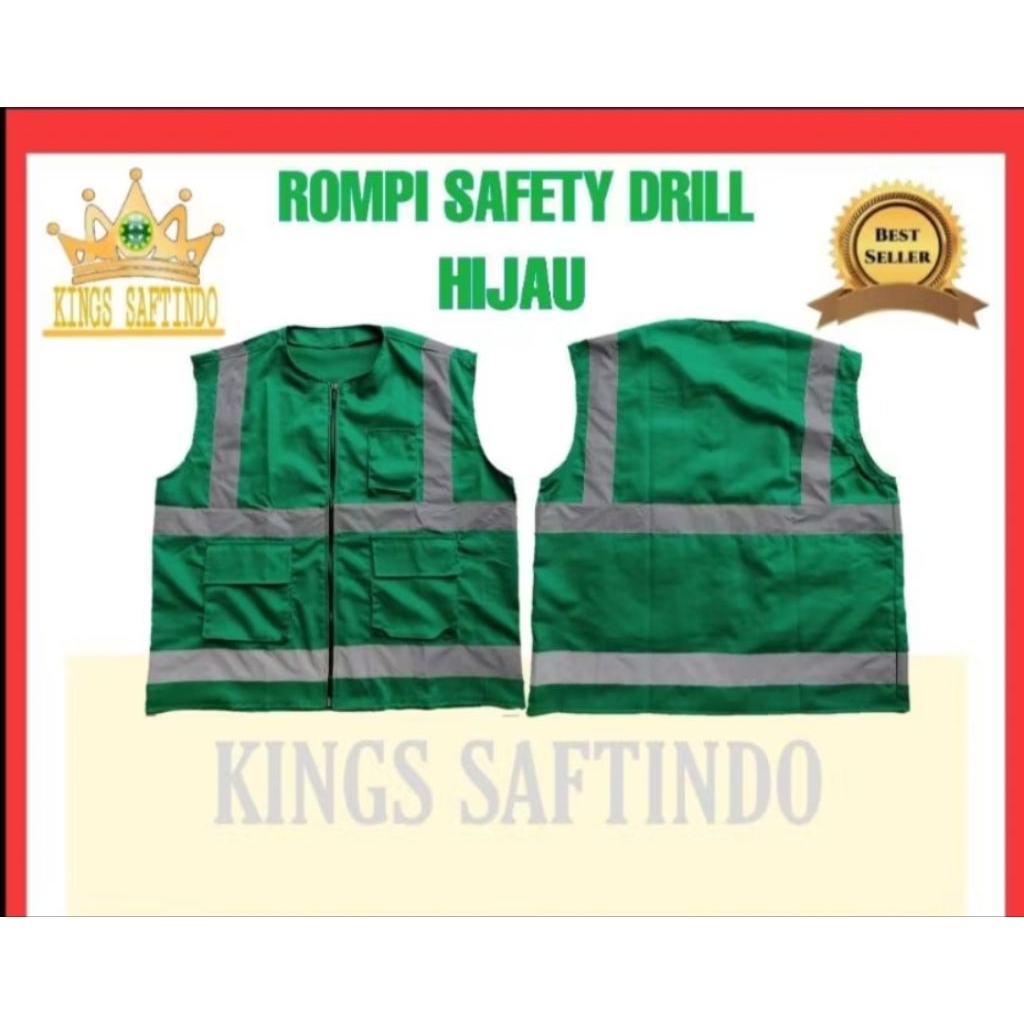 ROMPI SAFETY BAHAN DRILL HIJAU ROMPI KERJA SAFETY/safety vest/rompi