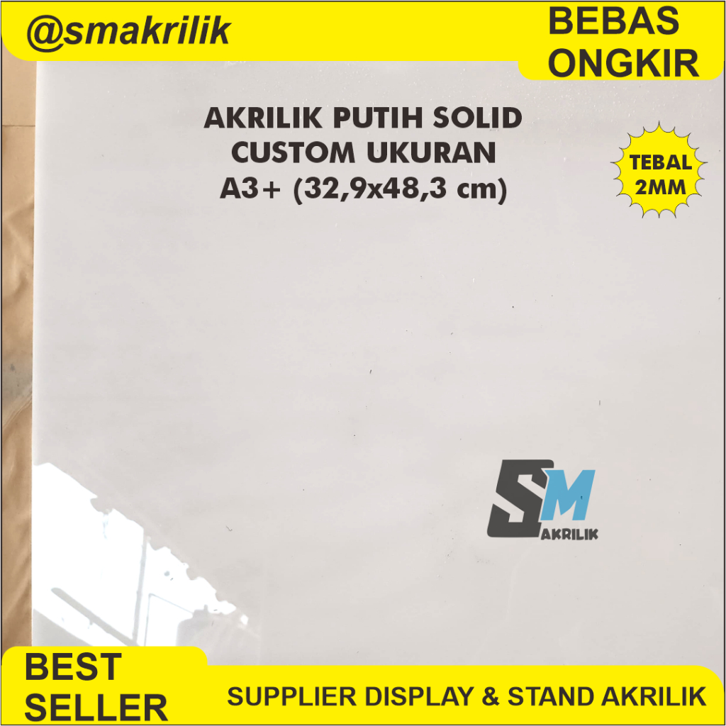 

AKRILIK LEMBARAN CUSTOM UKURAN A3+ 32,9x48,3cm AKRILIK WARNA PUTIH SOLID ACRYLIC SHEET A3 PLUS POTONGAN