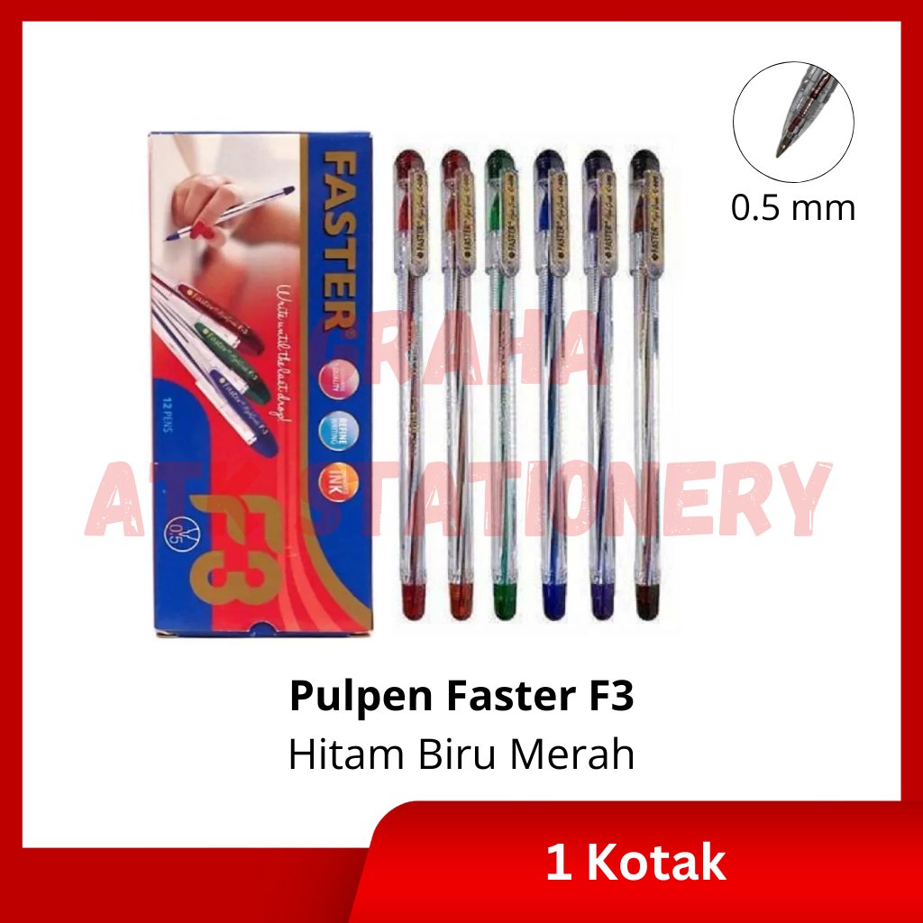 

[1 Kotak] Pulpen Faster F3 Hitam, Biru, Merah / Ball Pen / Pena 0.5mm Faster Hitam, Biru, Merah