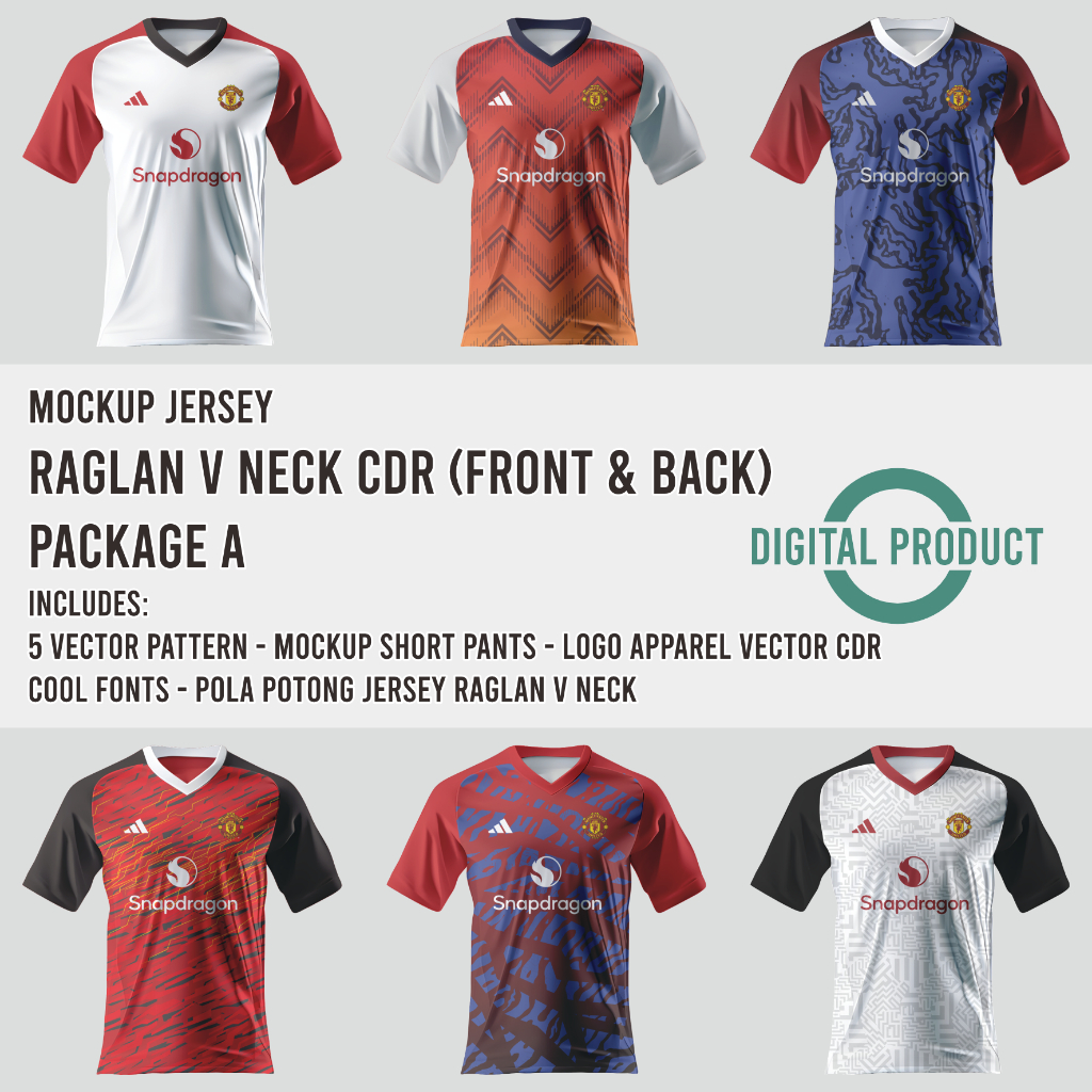 raglan V neck package A - mockup jersey coreldraw