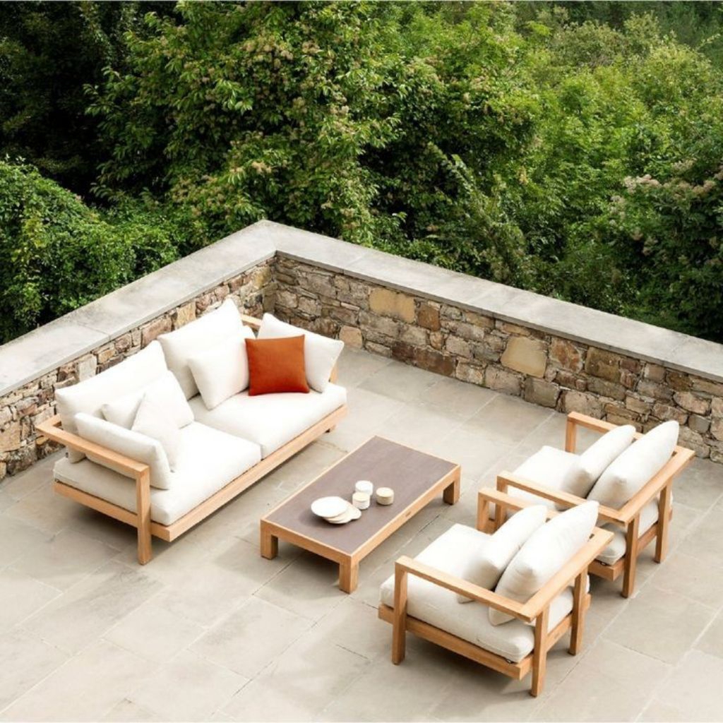 set kursi sofa tamu outdoor minimalis jati modern
