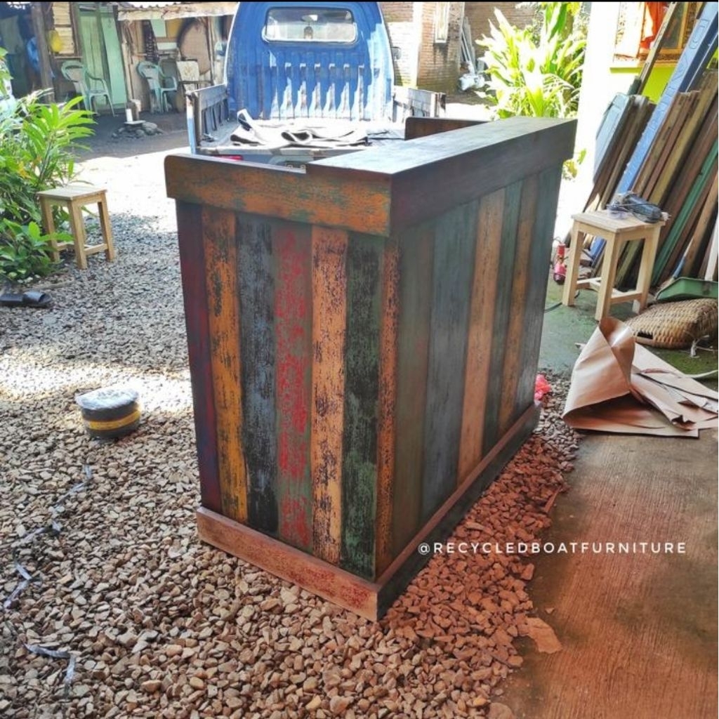 Meja Bar Kasir Vintage Kayu Jati Finishing Warna Bekas Kapal