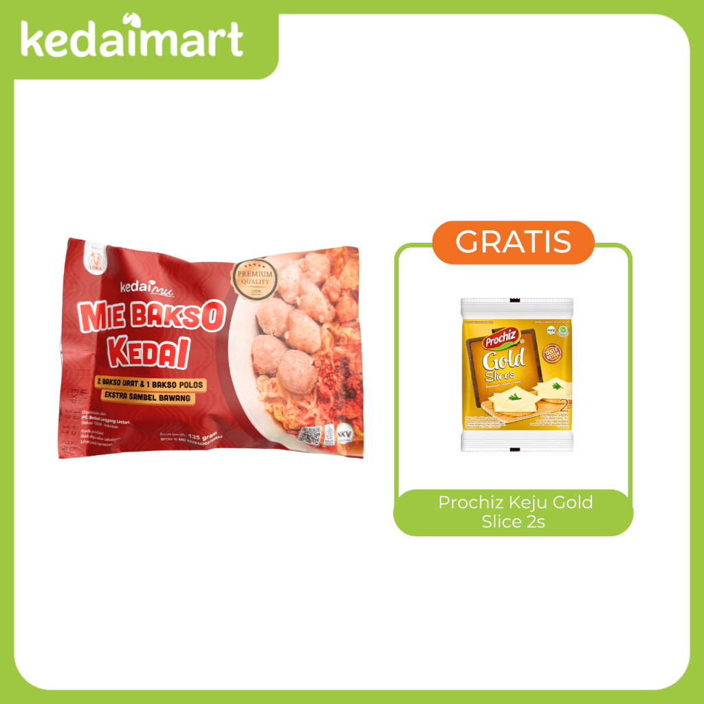 

KedaiMu Mie Bakso Kedai Instan Siap Saji Single FREE Prochiz Keju Gold Slice 2s