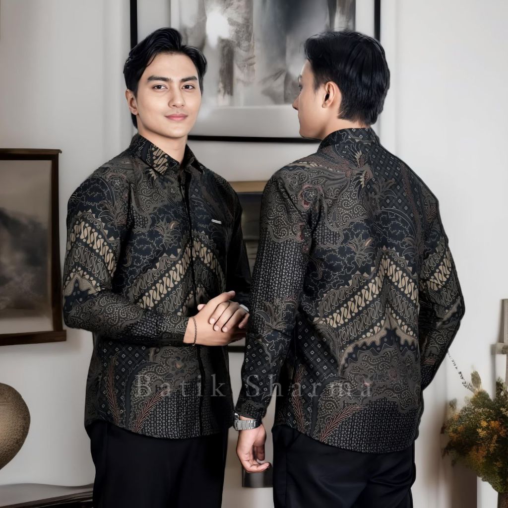 Kemeja Batik Pria Lengan Panjang Sandro Formal SlimFit Casual Baju Batik Kondang Cowok Laskala Batik