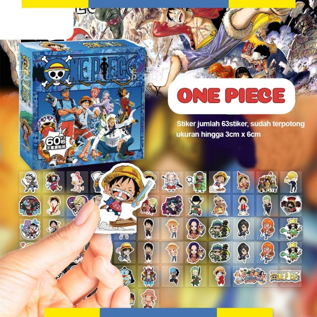 

1 Box [Isi 63] Stiker One Piece/ Paket Waterproof Sticker Set Anime Mugiwara Luffy Strawhat OP