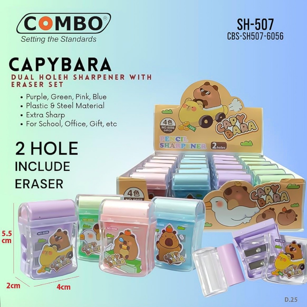 

1 BOX / 24 pcs 2Hole Sharpener C4pyb4r4 no.6056 + Eraser ( Rautan + Penghapus Fancy )