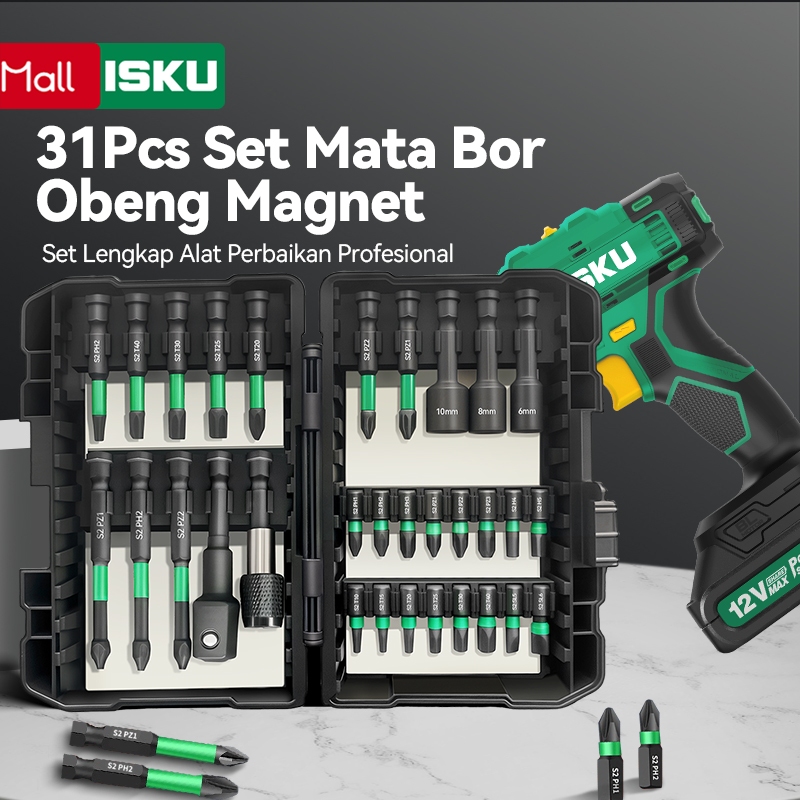 ISKU 31Pcs Set Mata Bor & Obeng Magnet - Alat Perbaikan Professional Lengkap untuk Tukang Teknisi da