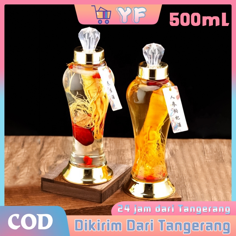 500ml Botol Kaca Ginseng / Botol Anggur Kesehatan / Kendi Anggur Kaca Rumah Tangga