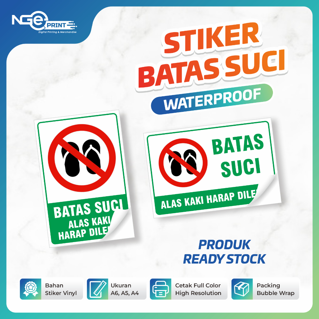 

stiker vinyl anti air BATAS SUCI SEPATU SANDAL DILEPAS /sticker batas suci masjid mushola murah