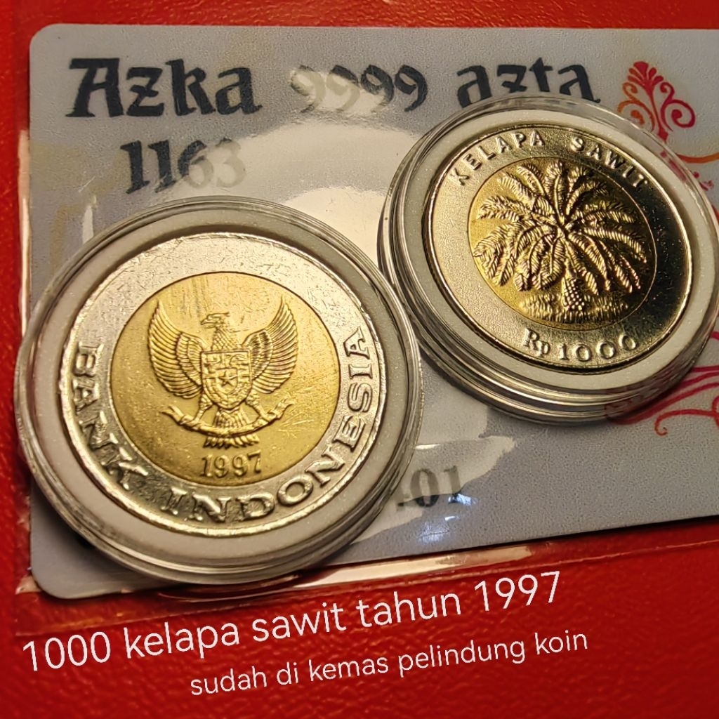 1000 rupiah tahun 1997 dengan pelindung koin asli