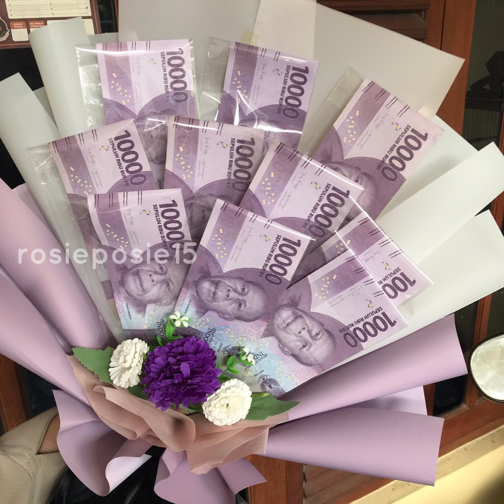 Buket Bunga Ungu - Money Bouquet - Uang Kertas Asli 100.000 - Hadiah Kado