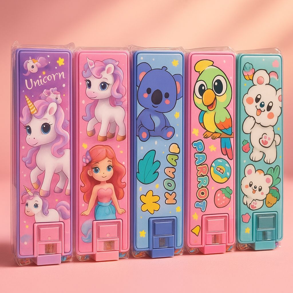 

Tempat Pensil Magnet / Kotak Pensil Magnet Karakter Dengan Rautan Mini