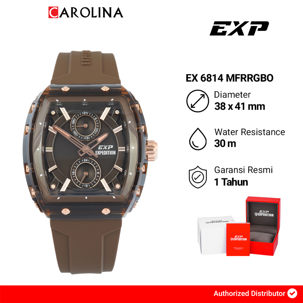 Jam Tangan Pria EXP EX 6814 MFRRGBO Brown Dial Brown Rubber Strap