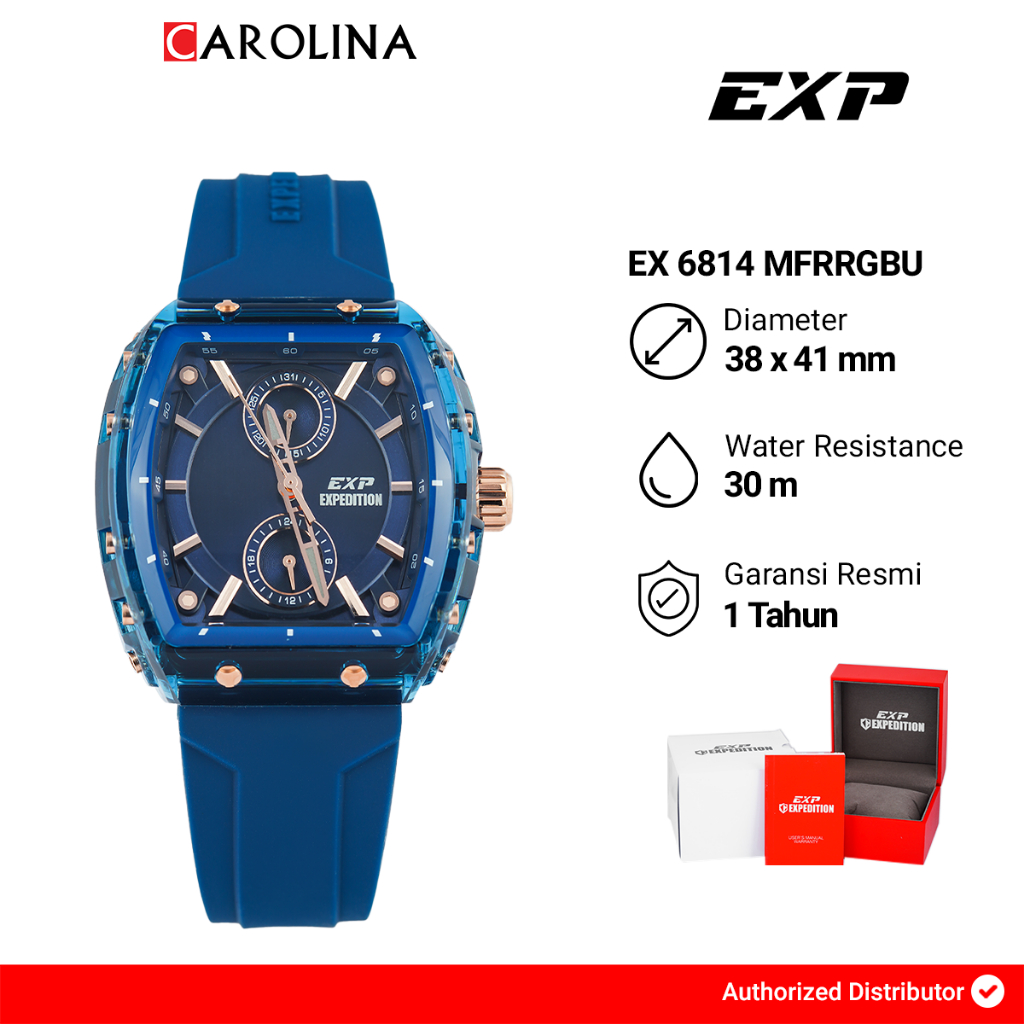 Jam Tangan Unisex Expedition Exp Chronograph EX 6814 MFRRGBU Blue Dial Blue Rubber Strap