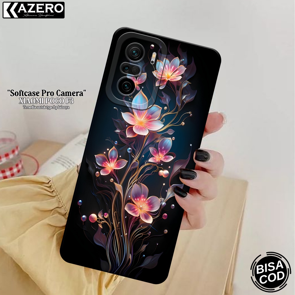 KAZERO - Case Hp Xiaomi Poco F3 - Fashion Case Bunga  - Pro Camera - Softcase Xiaomi Poco F3 - Kesin