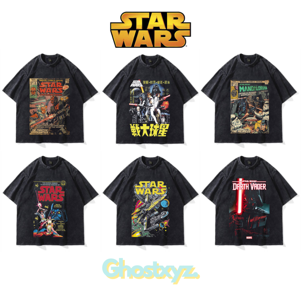 Ghostxyz T-Shirt Star Wars Wash Oversize Vinatage Tee Baju Kaos