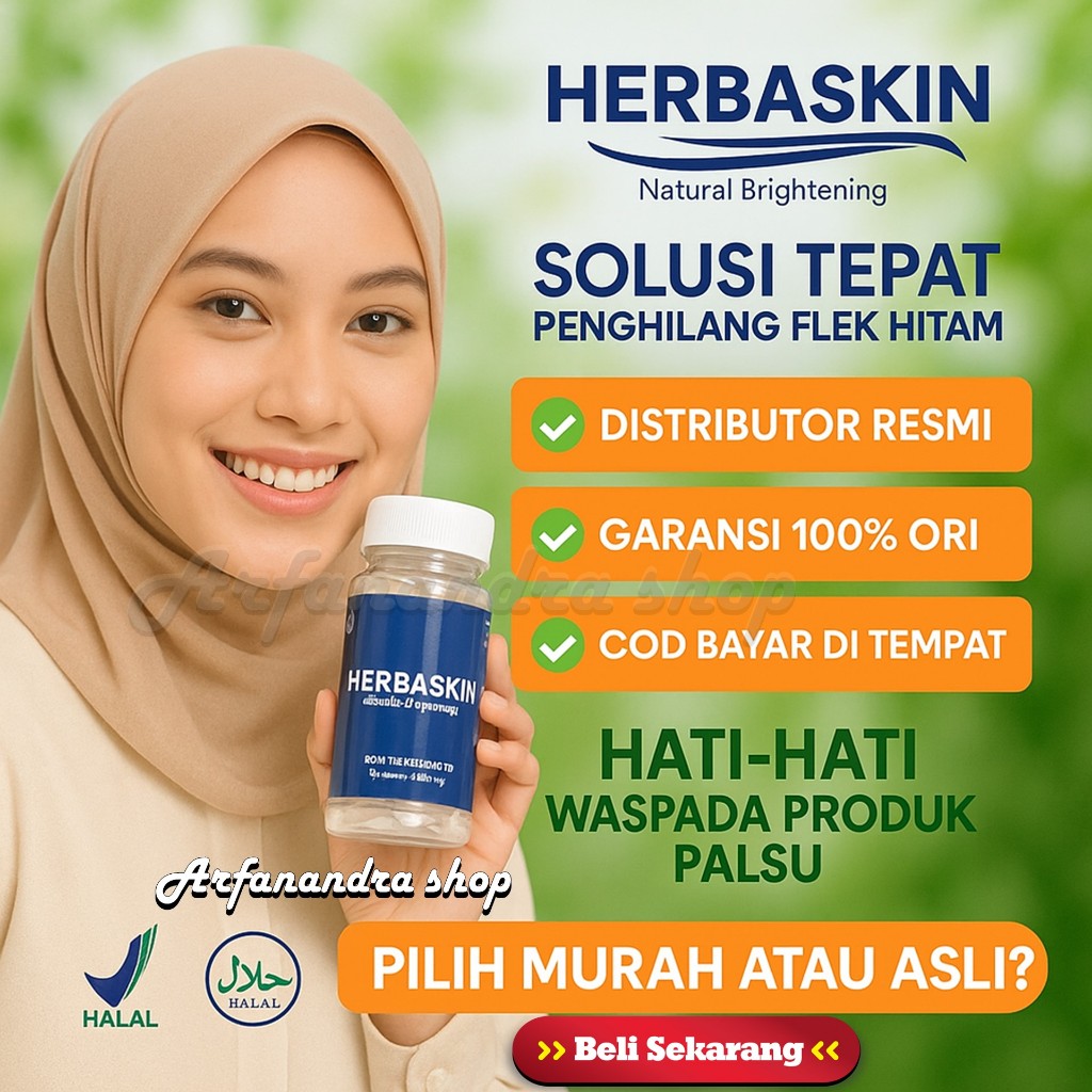 HERBASKIN ASLI Suplemen Pemutih Badan isi 50 Kapsul Sudah BPOM Bahan Herbal Alami - herbaskin suplem